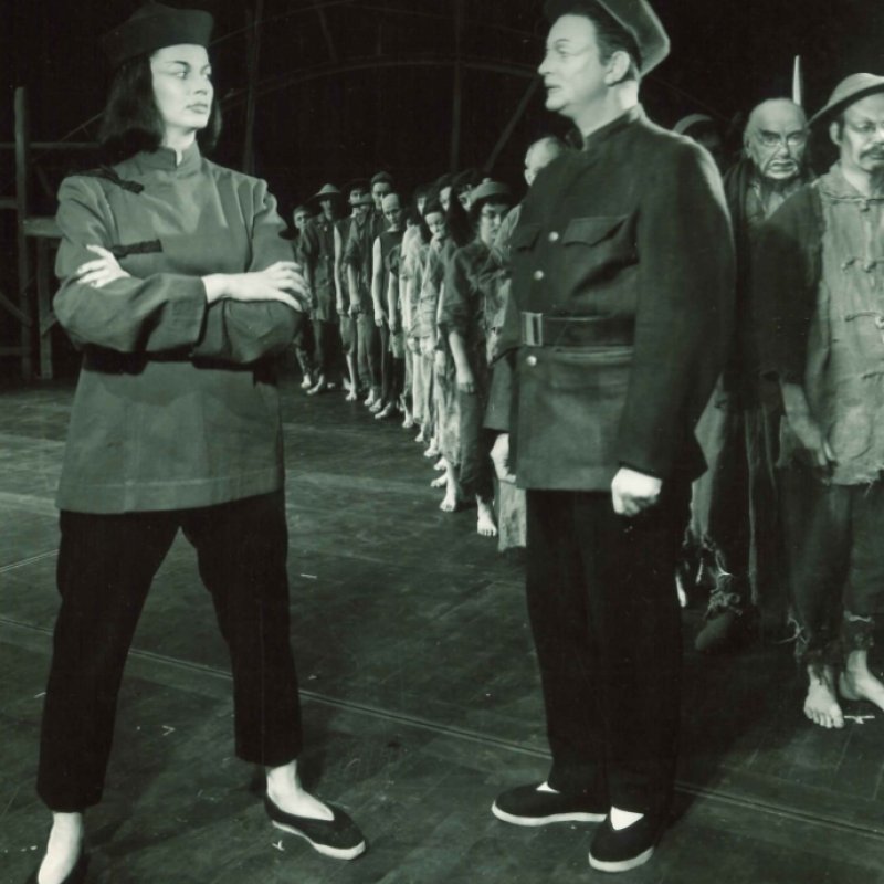 militär kvinna framför ensemblen som står på led